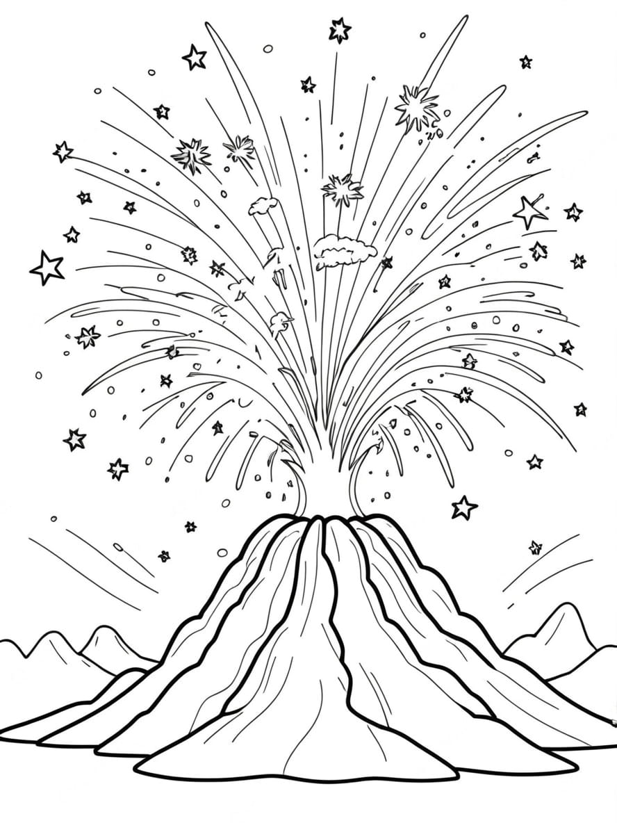 Coloriage Volcan Avec Feux D Artifice