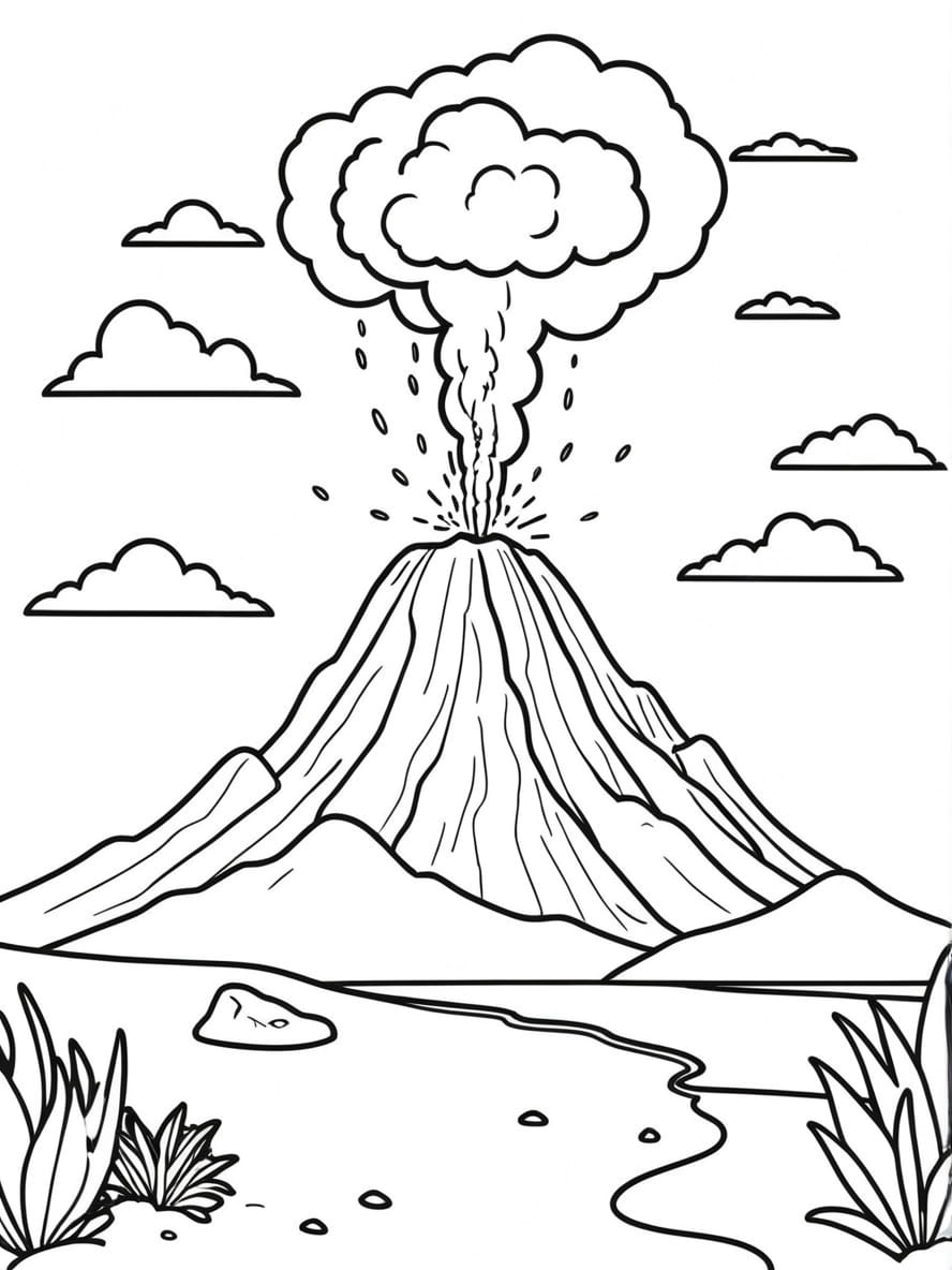 Coloriage Volcan Et Scene D Ile