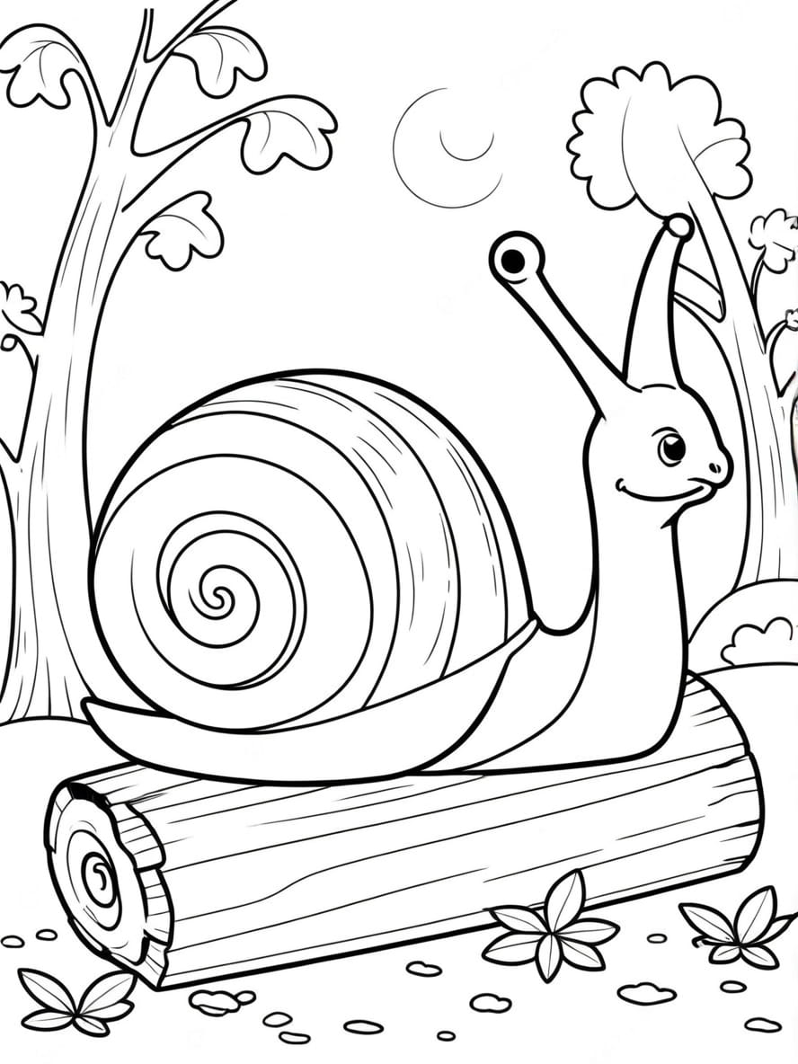 Coloriage Voyage Des Escargots Sur Une Buche