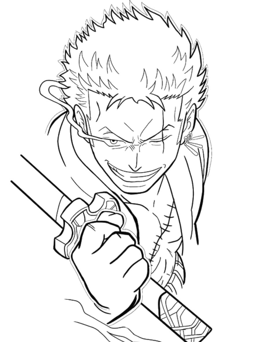 Coloriage Zoro Portrait Tenant Une Epee