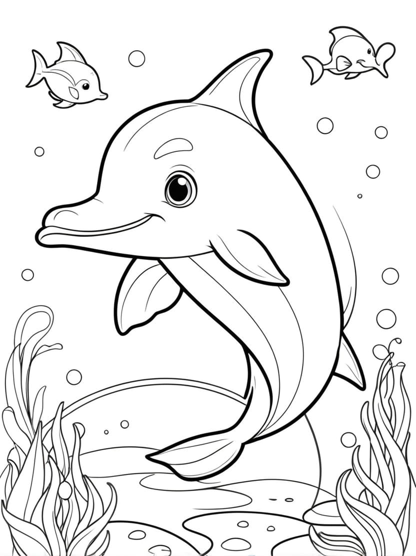 Coloriagedauphin Avec Des Creatures Marines