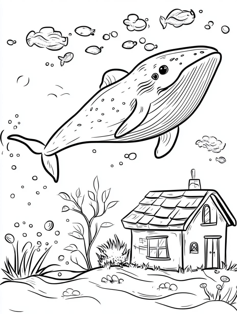 Colorie La Baleine Et La Maison Sous La Mer