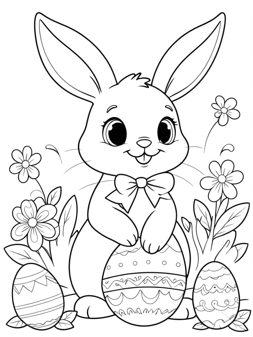 Lapin Oeuf Coloriage Paques Simple Artistique