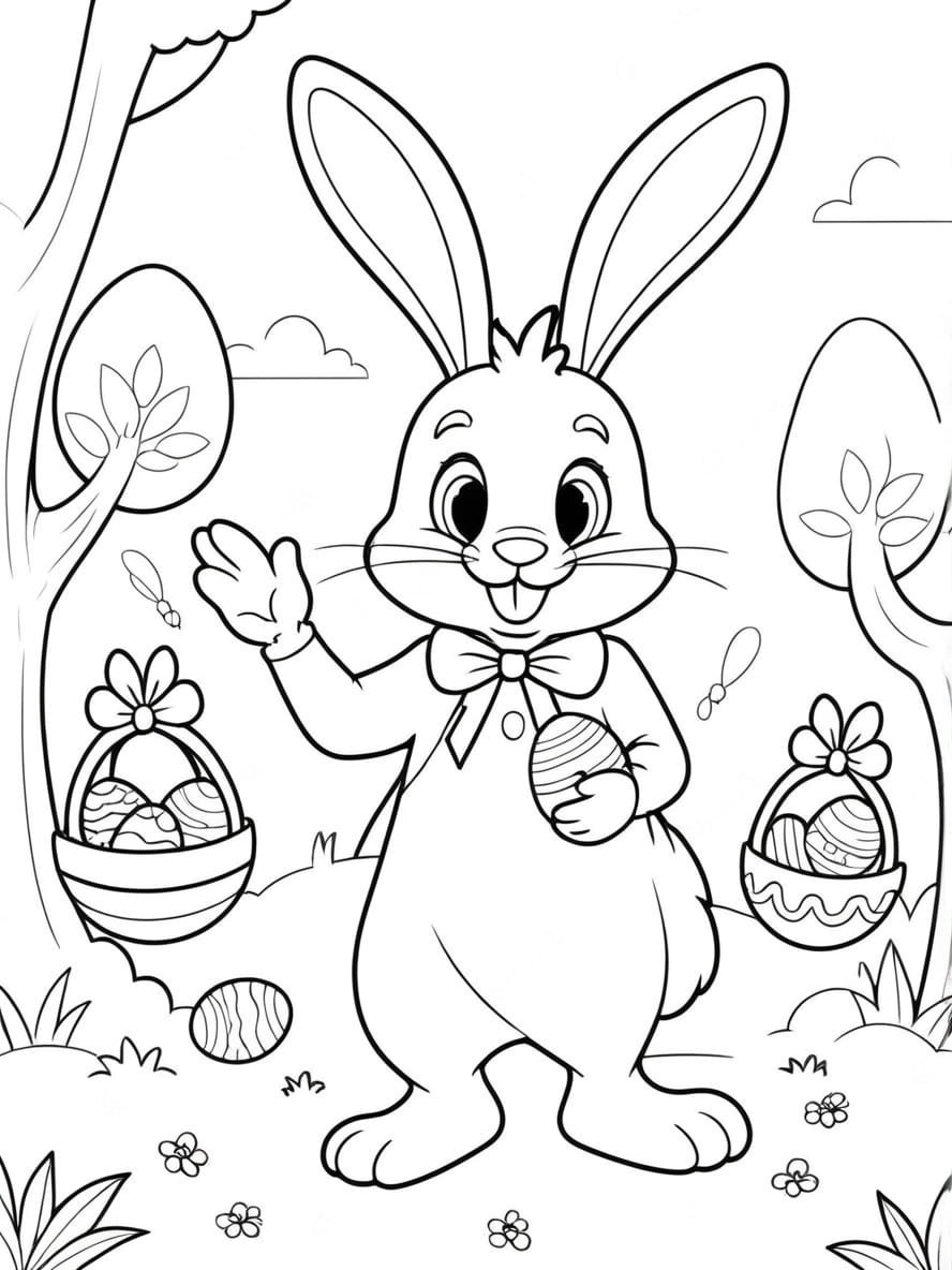 Lapin Oeuf Coloriage Paques Simple Creatif