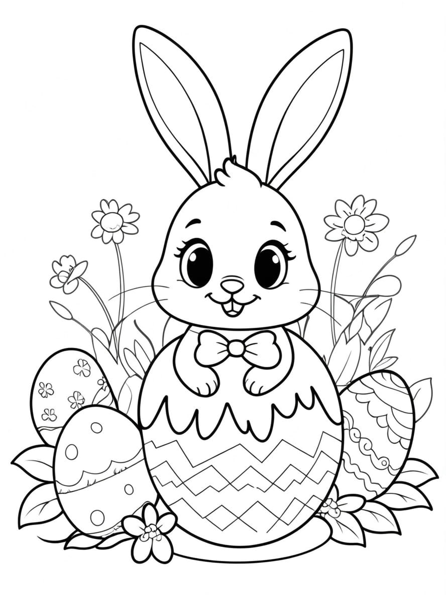 Lapin Oeuf Coloriage Paques Simple Gratuit