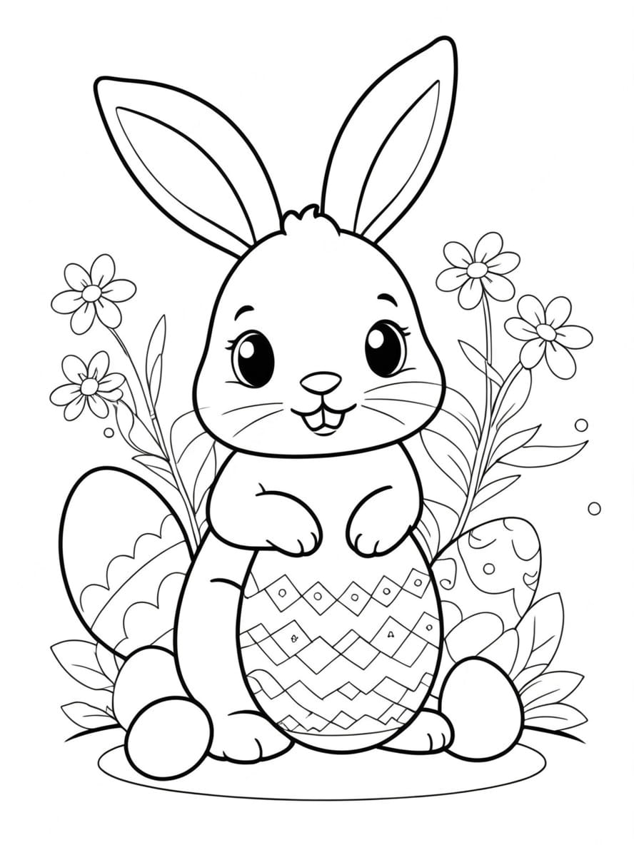 Lapin Oeuf Coloriage Paques Simple Pour Enfant