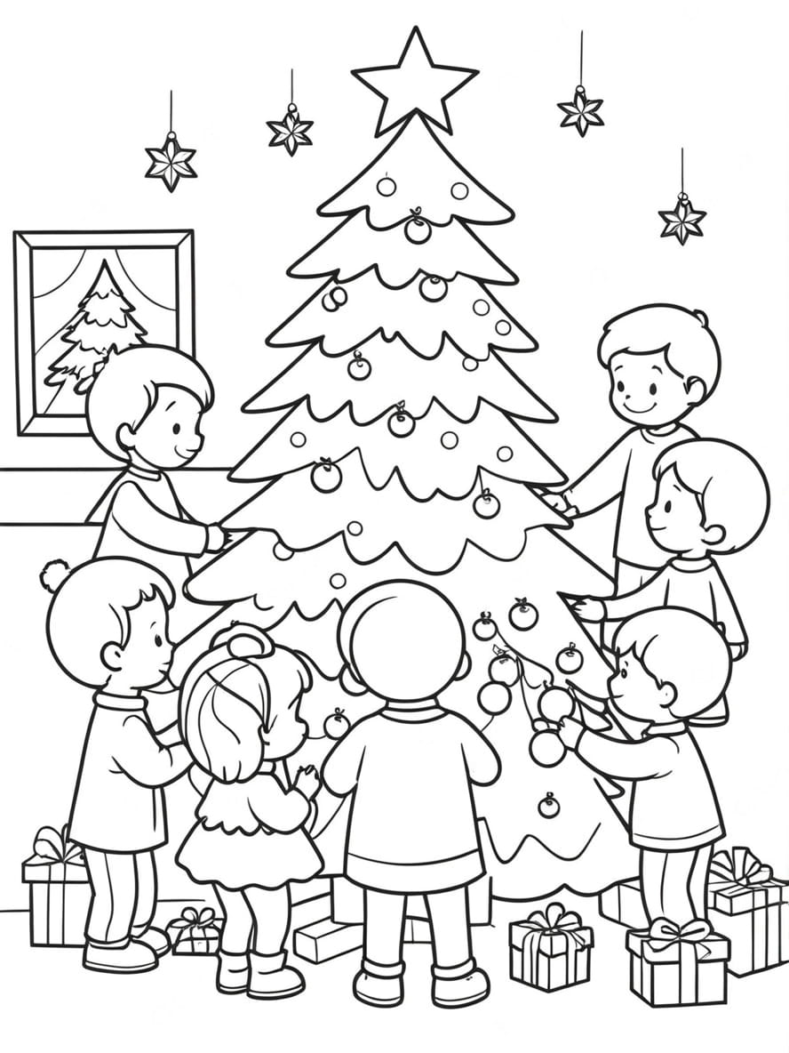 Sapin De Noel Coloriage Avec Famille