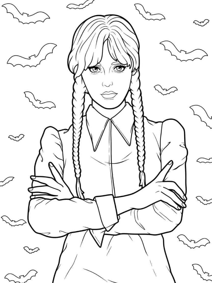 Coloriage Mercredi Addams A Partager Entre Amis