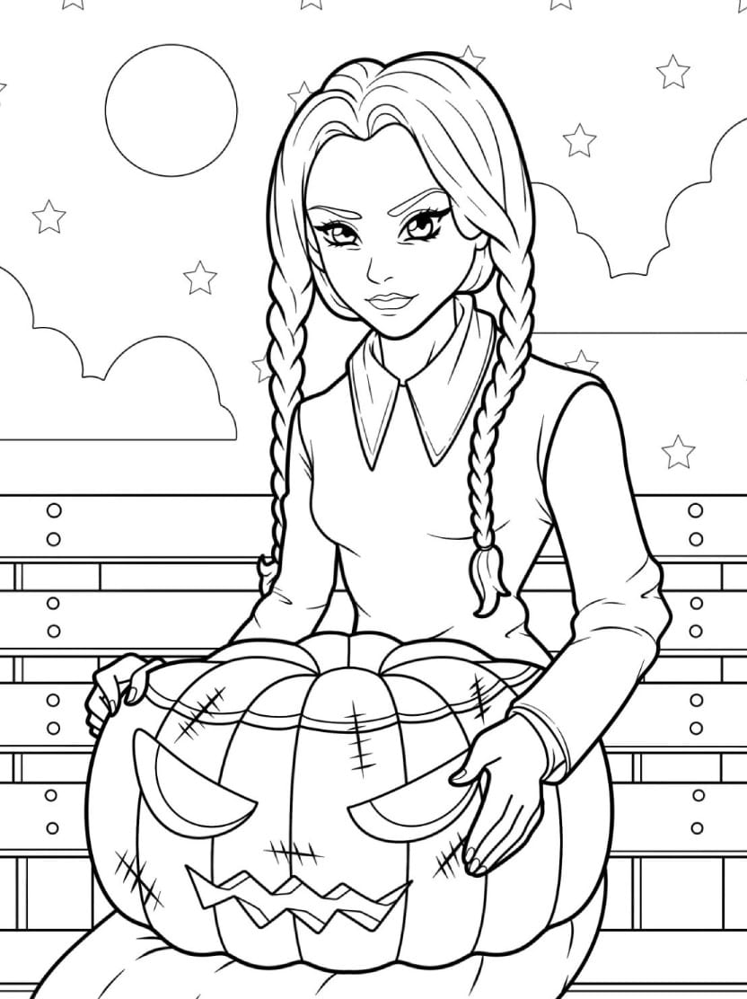 Coloriage Mercredi Addams Pour Une Fete D Halloween Inoubliable