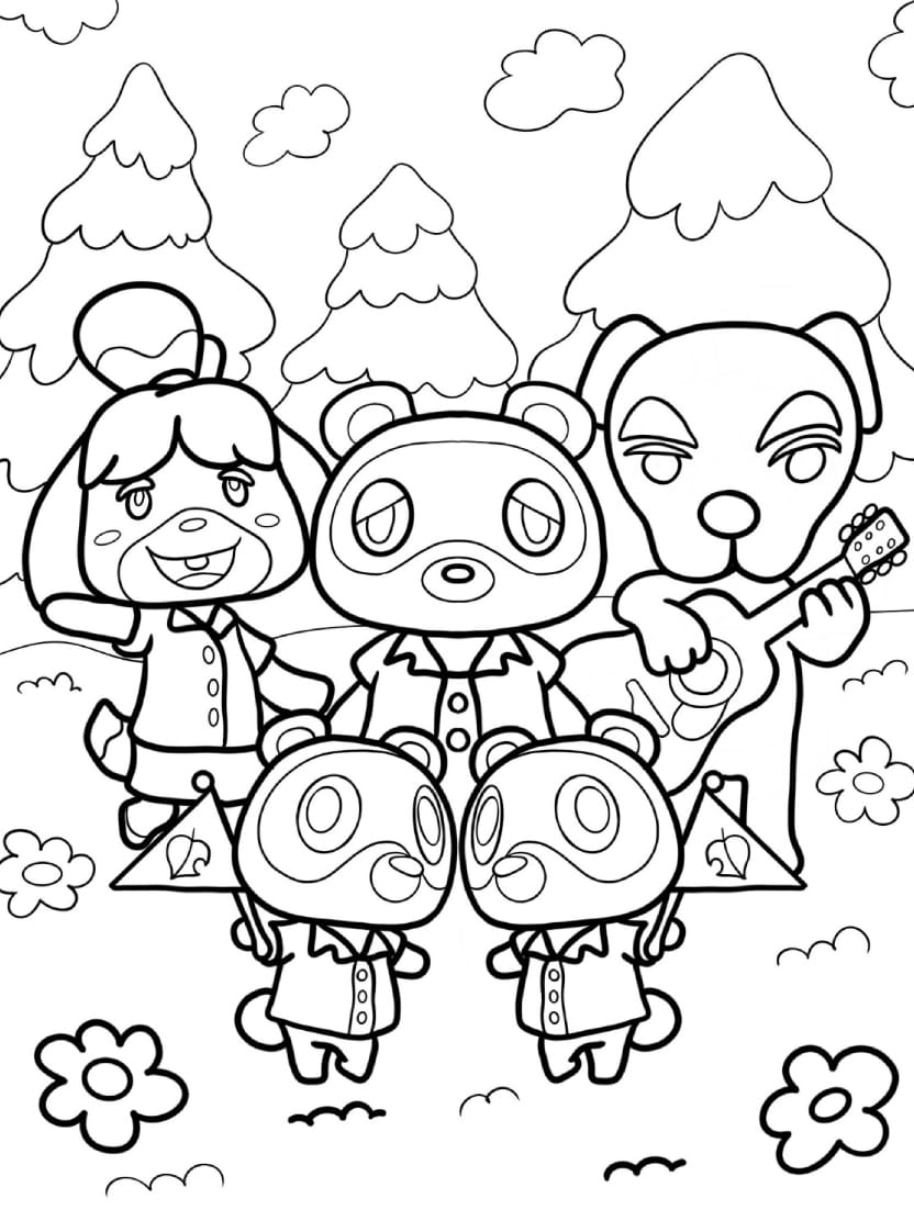 Coloriage Animal Crossing Avec Amis Joyeux