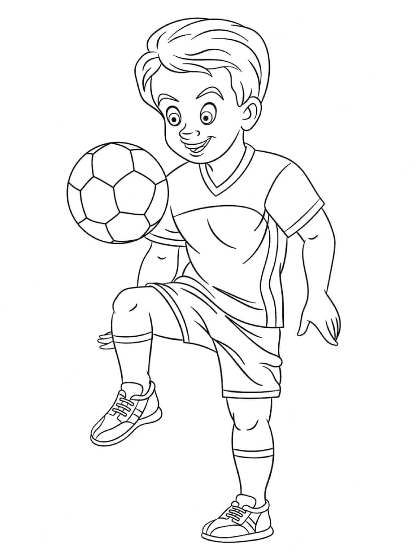 Coloriage Ballon Avec Garcon Jouant Au Sport