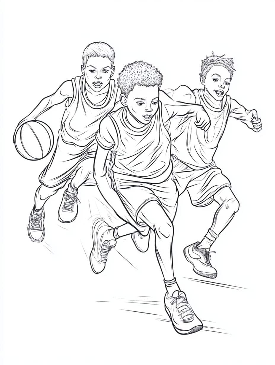 Coloriage Basket Sport Dynamique Et Excitant A Imprimer