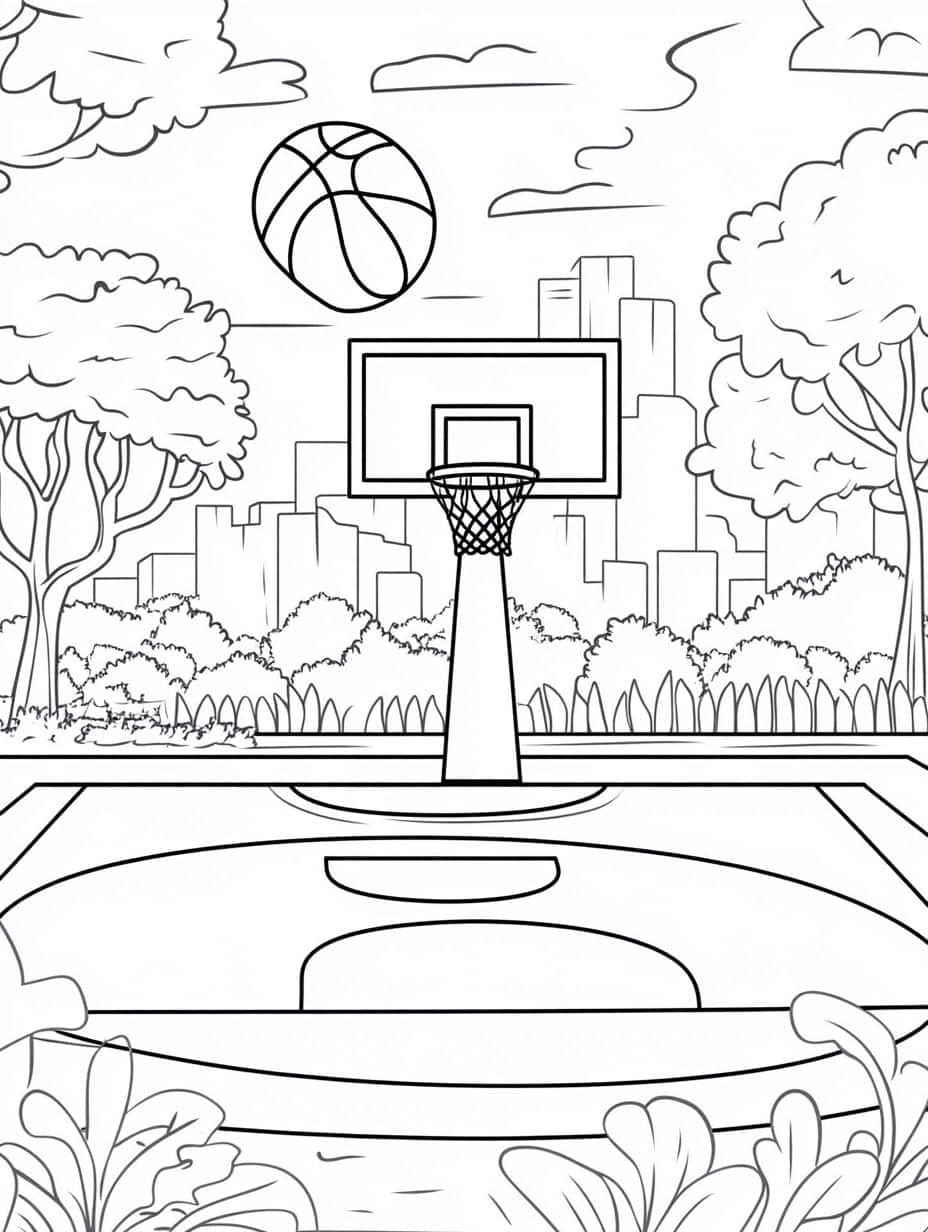 Coloriage Basket Un Match De Basket Dans Le Stade