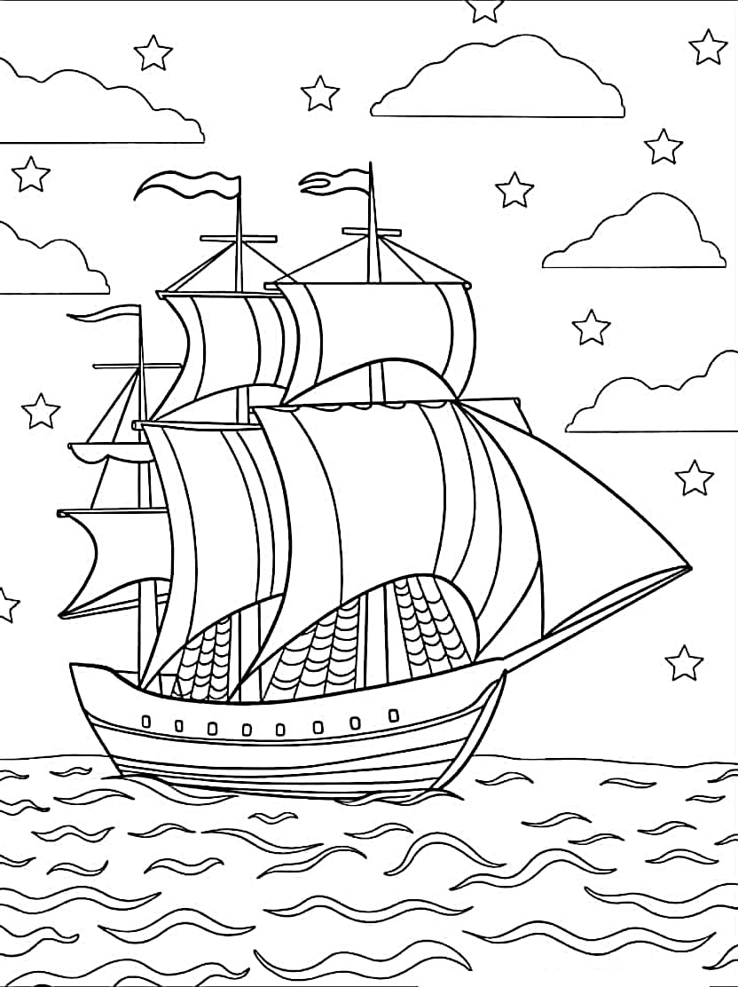 Coloriage Bateau De Luxe Avec Grande Voile Pour Les Enfants