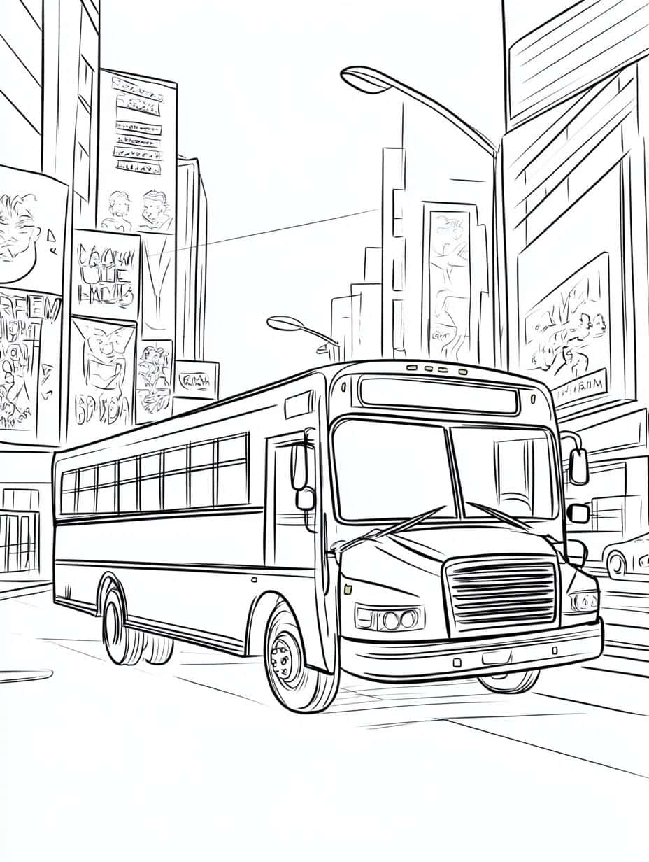 Coloriage Bus Illustration De Bus En Circulation