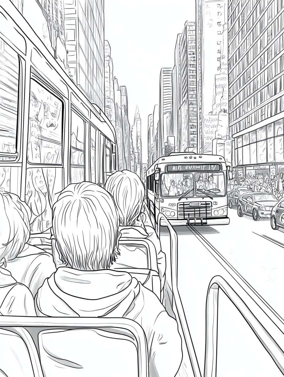 Coloriage Bus Pour Representer La Vie En Ville