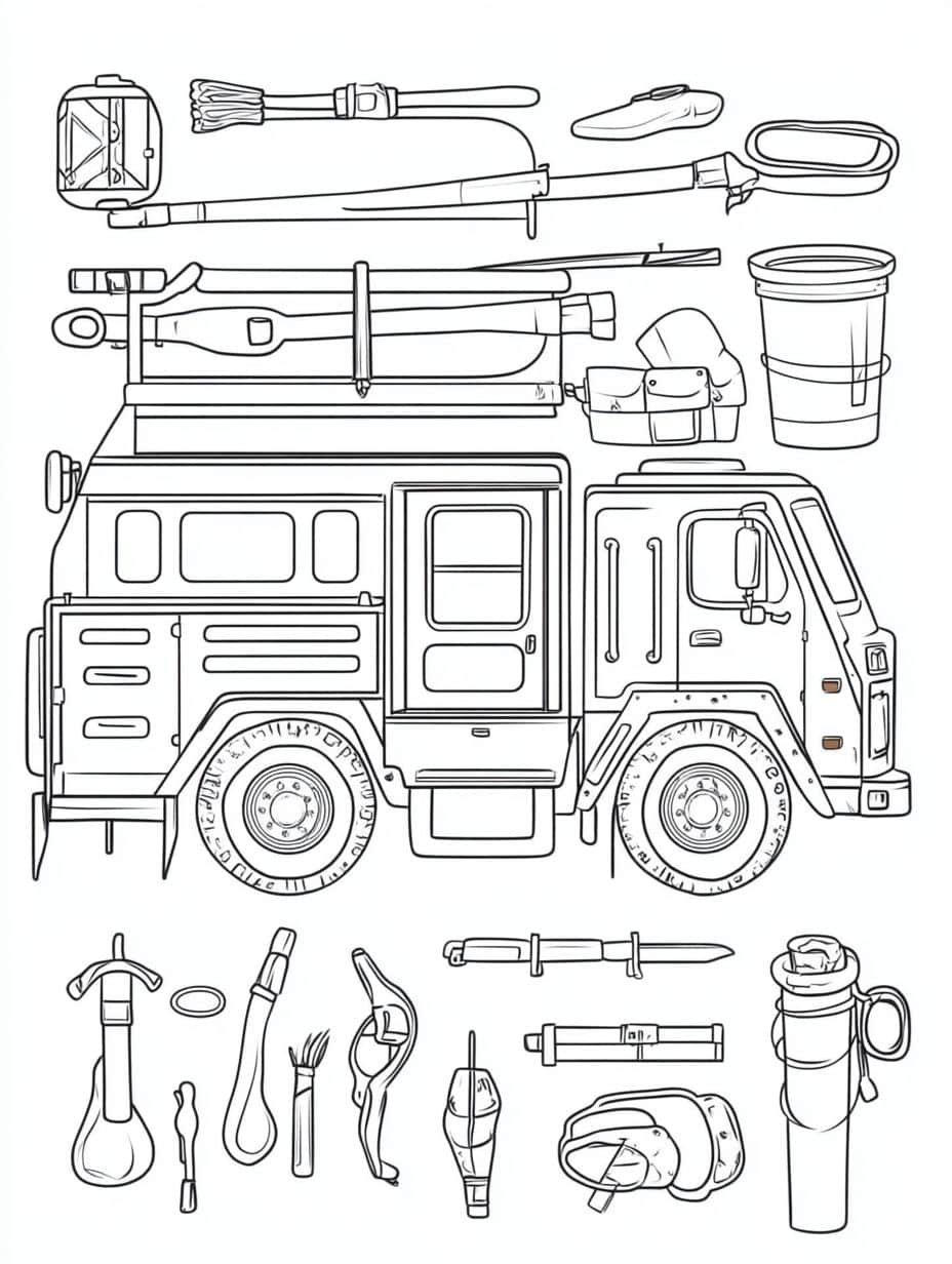 Coloriage Camion De Pompier Illustration De Vehicule Rouge