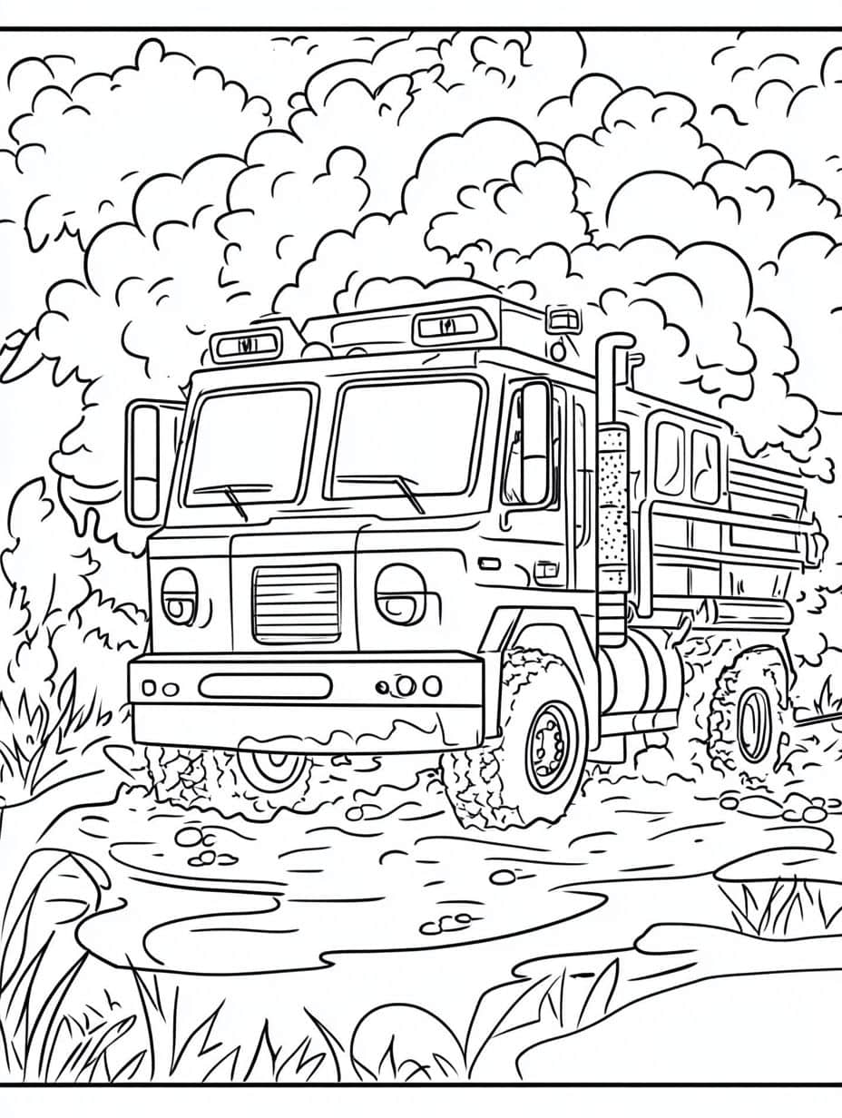 Coloriage Camion De Pompier Pour Les Enfants En Mission