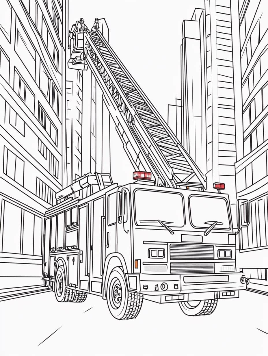 Coloriage Camion De Pompier Une Illustration De Feu Et Secours