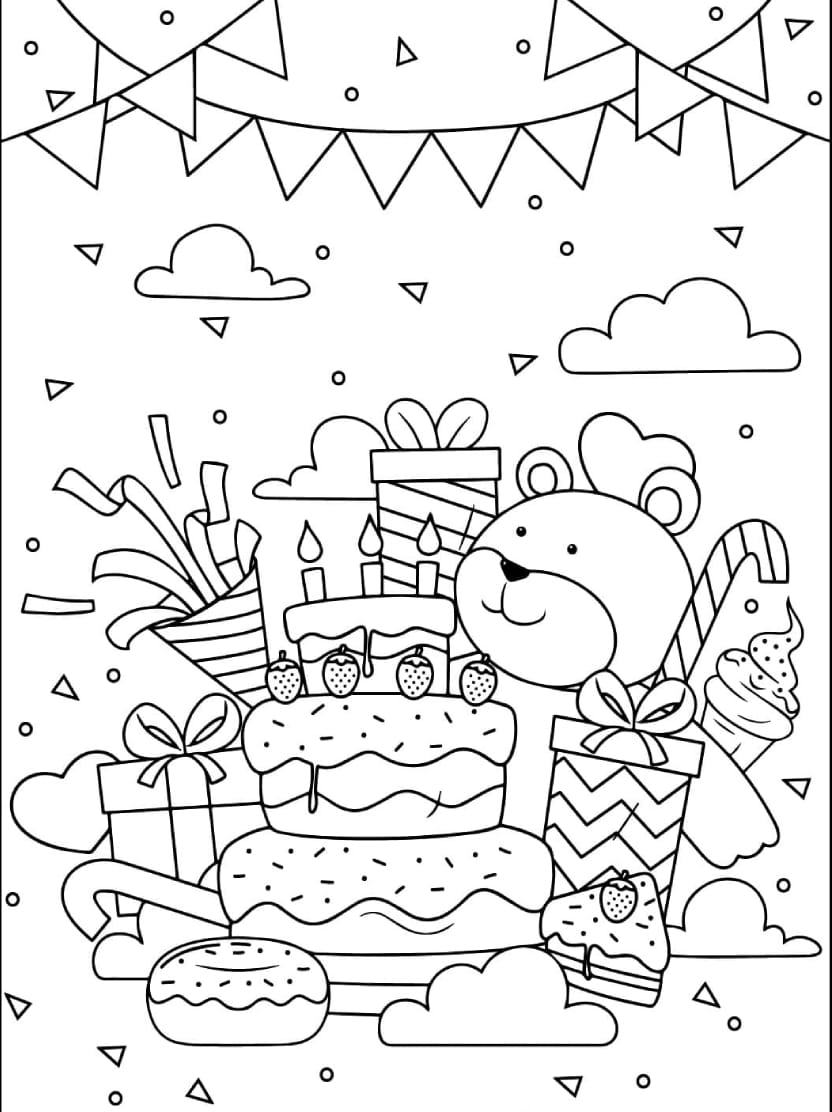 Coloriage Gateau Anniversaire Creatif Et Imprimable