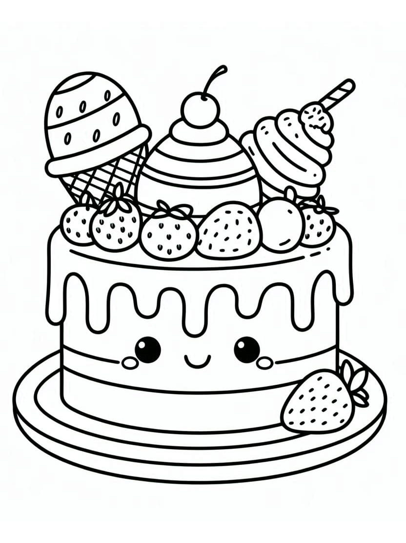 Coloriage Gateau Anniversaire Simple Et Amusant Pour Enfants