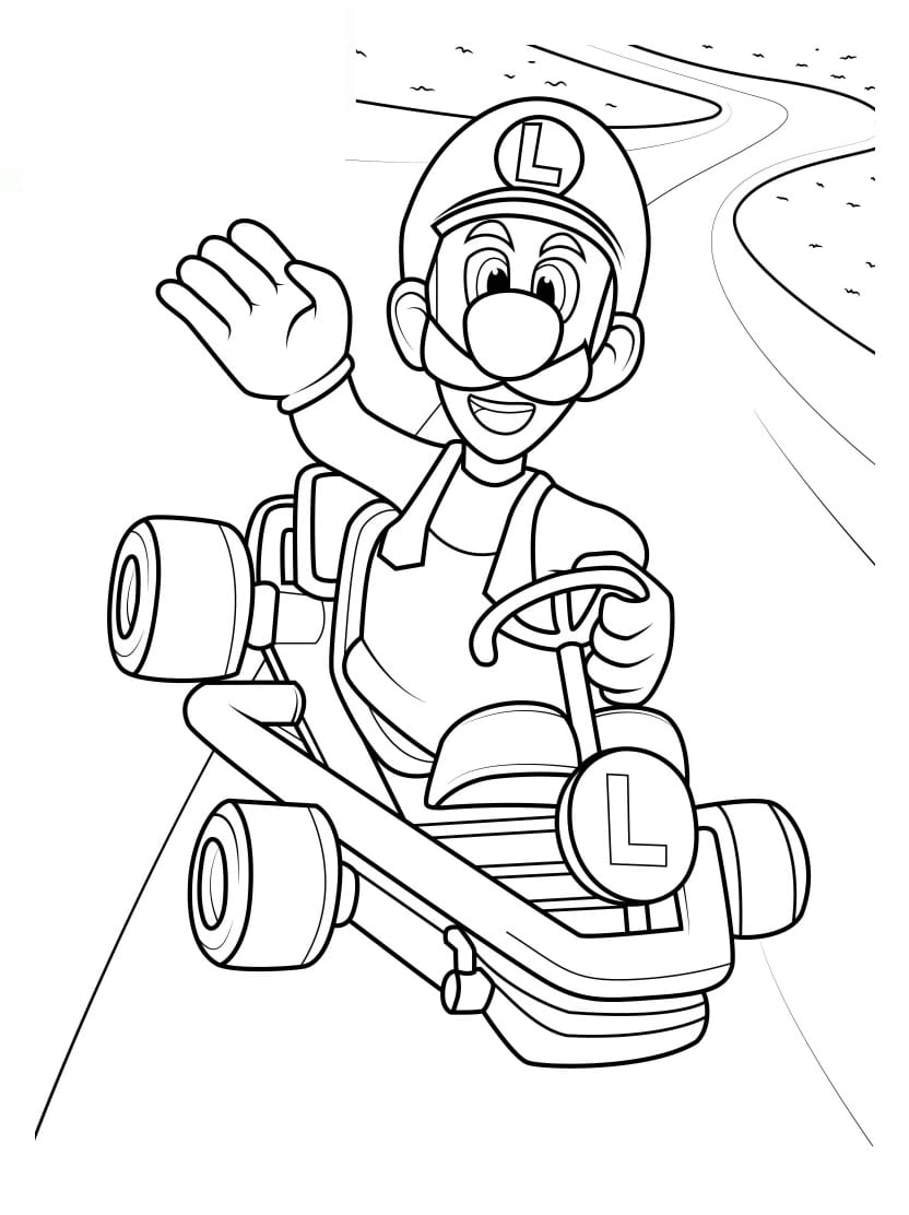 Coloriage Luigi En Train De Conduire