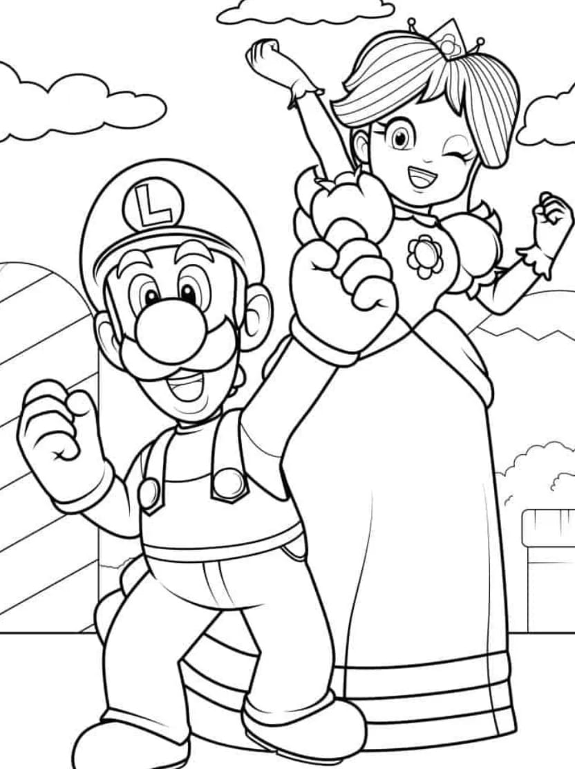 Coloriage Luigi Et La Princesse Peach