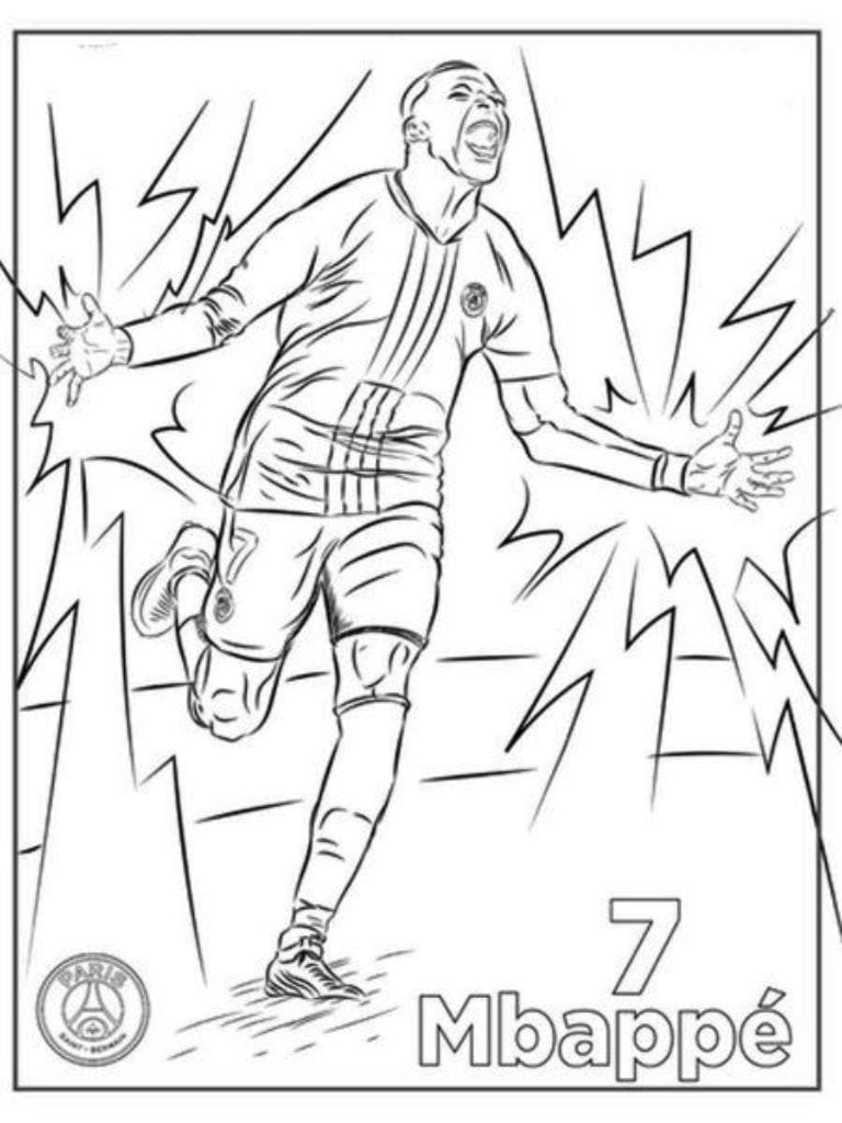 Coloriage Mbappe En Plein Match Avec Son Maillot De Football