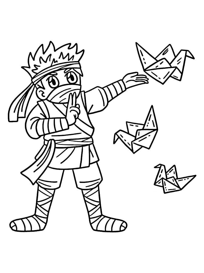 Coloriage Ninja Avec Grue En Papier