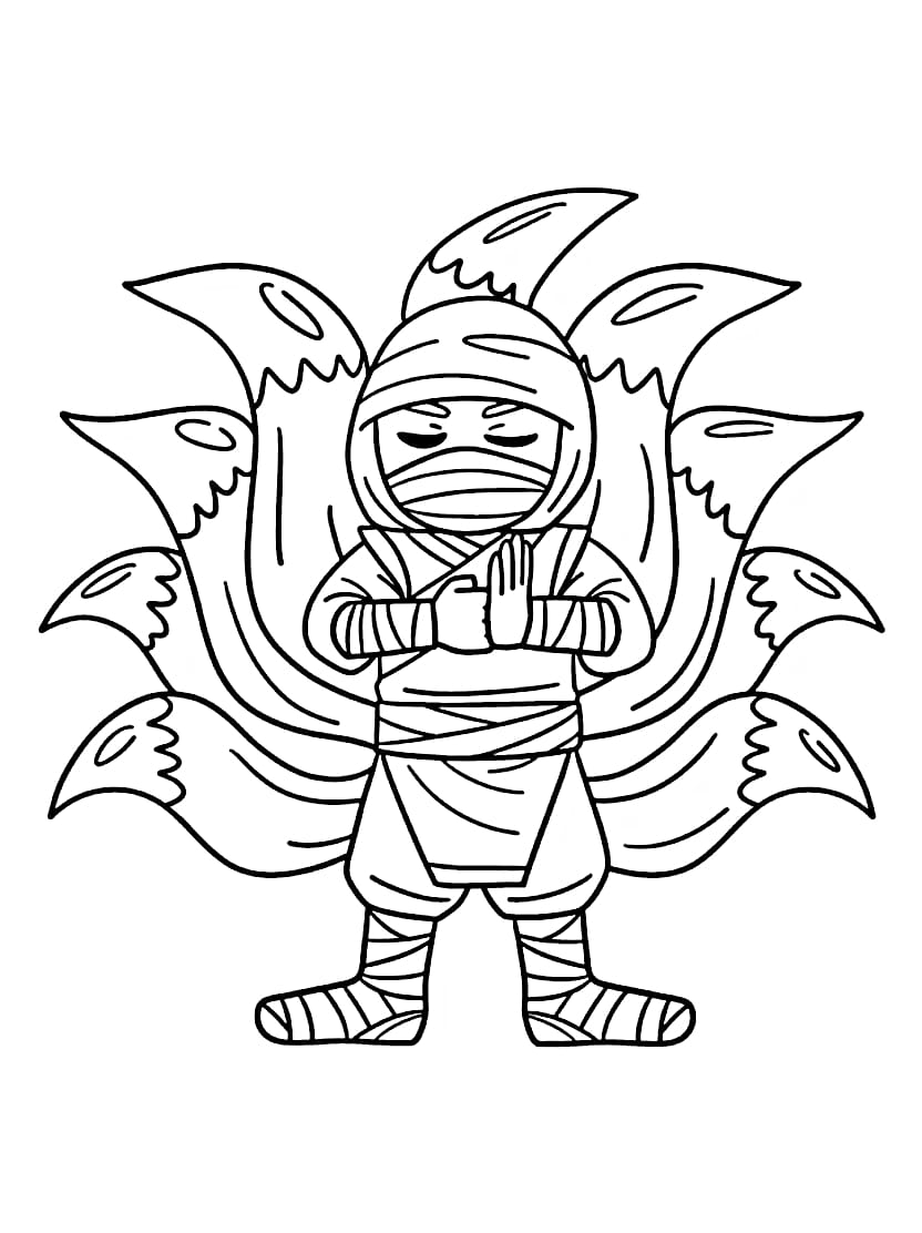 Coloriage Ninja Avec Queue De Neuf Renards