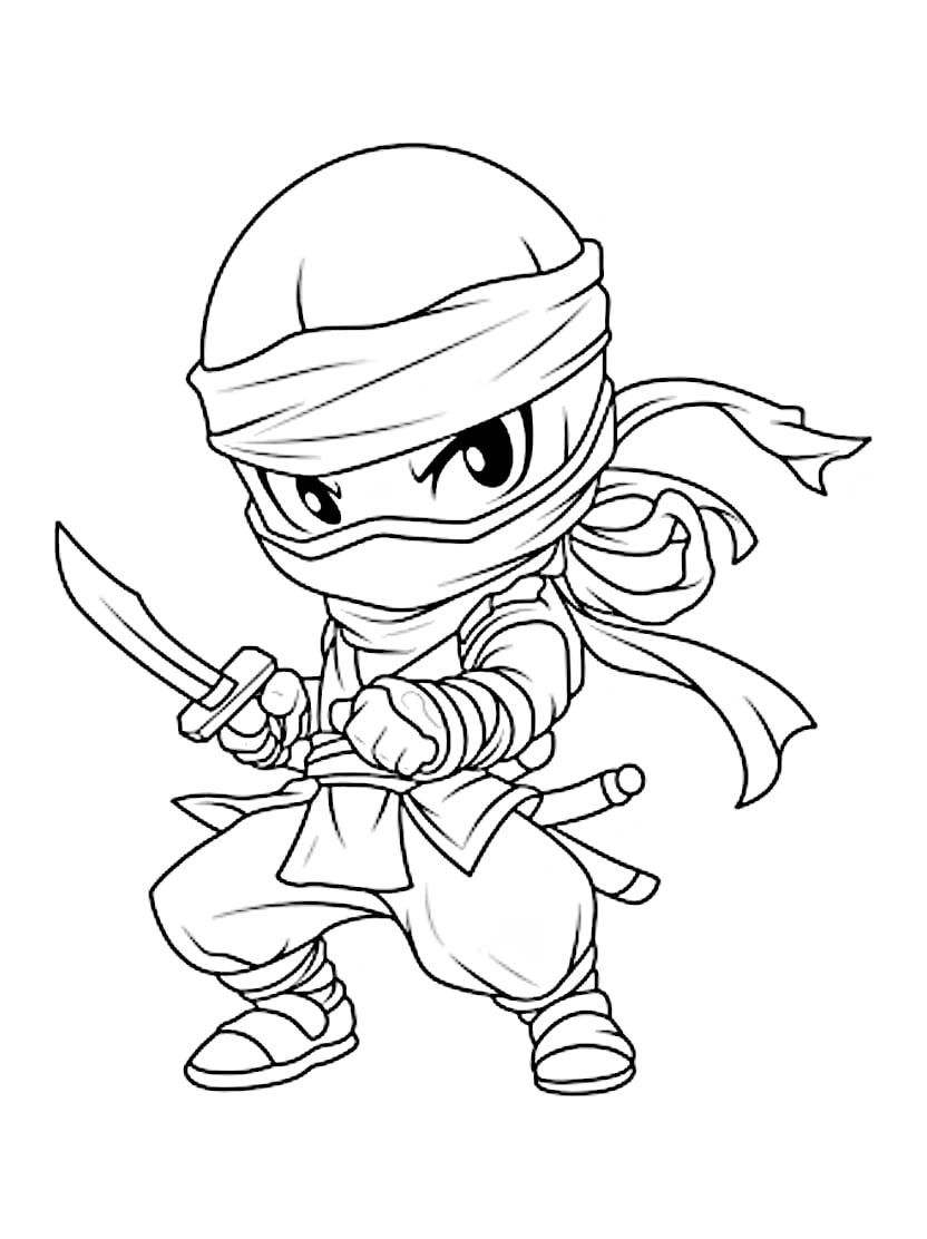 Coloriage Ninja Tenant Epee En Combat