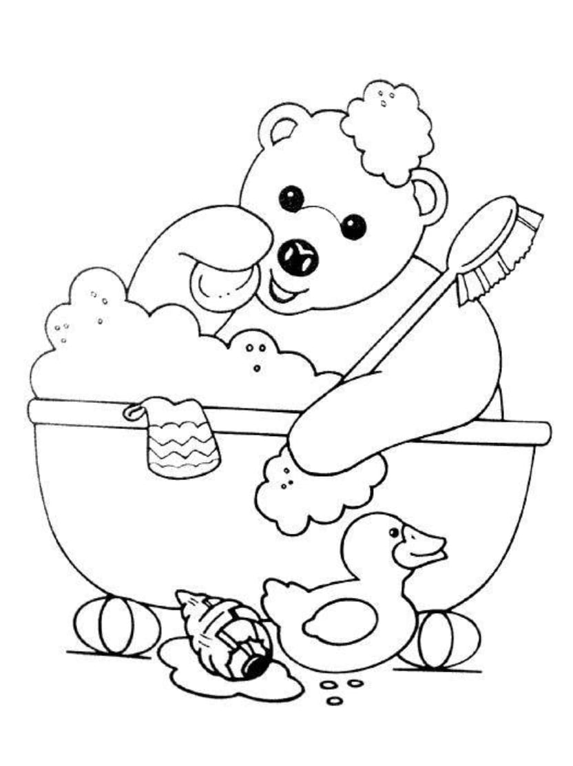 Coloriage Nounours Dans La Baignoire