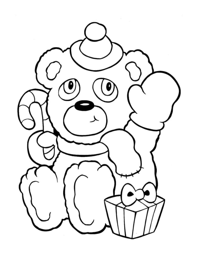 Coloriage Nounours Et Cadeau De Noel