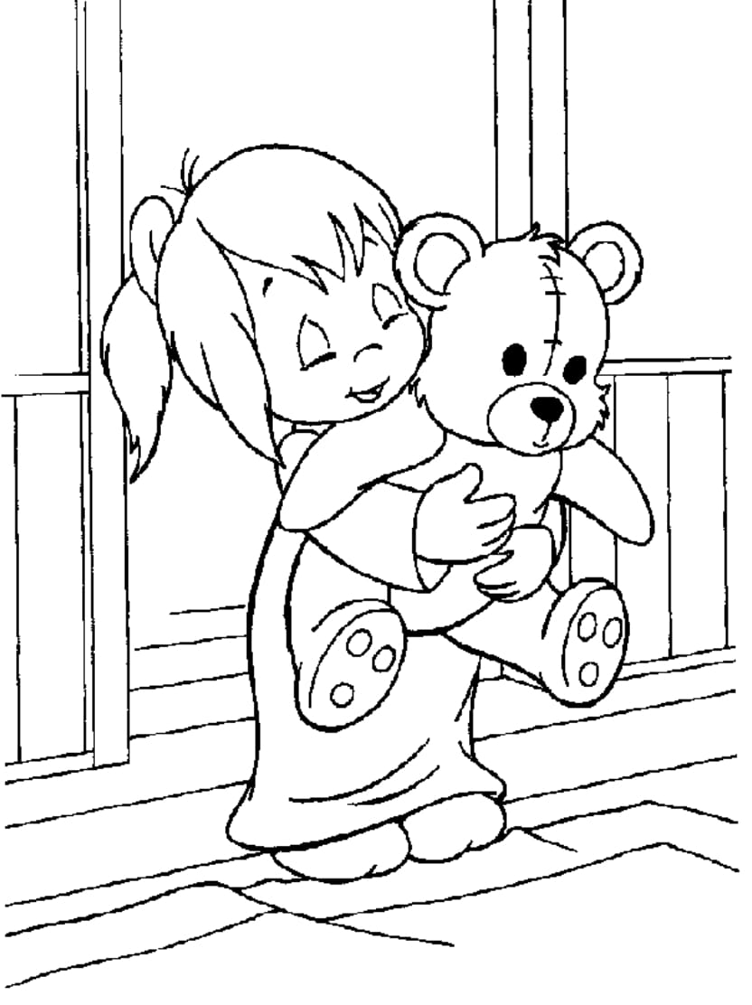 Coloriage Nounours Et Fille Jouant Ensemble