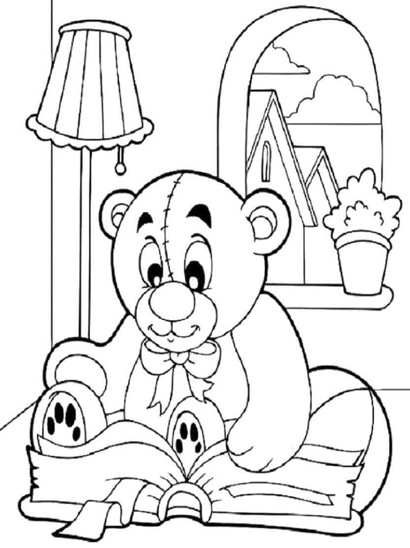 Coloriage Nounours Lisant Un Livre