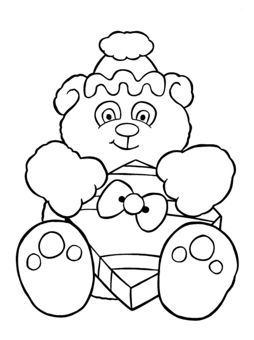 Coloriage Nounours Serrant Un Cadeau