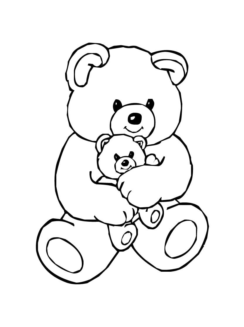 Coloriage Nounours Serrant Un Petit Ours