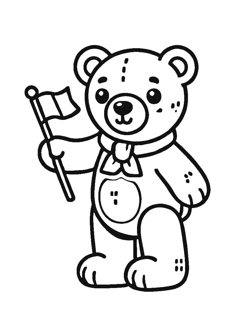 Coloriage Nounours Tenant Un Drapeau