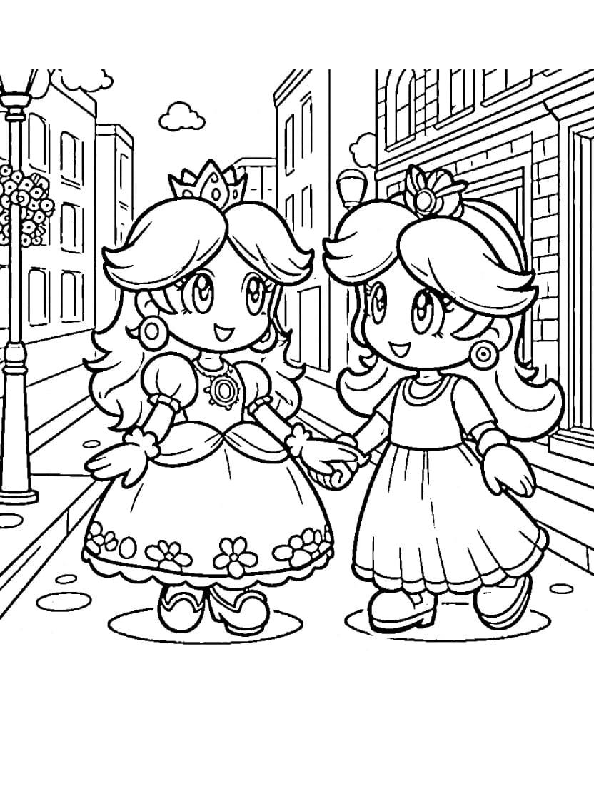 Coloriage Peach Avec Amis A La Maison