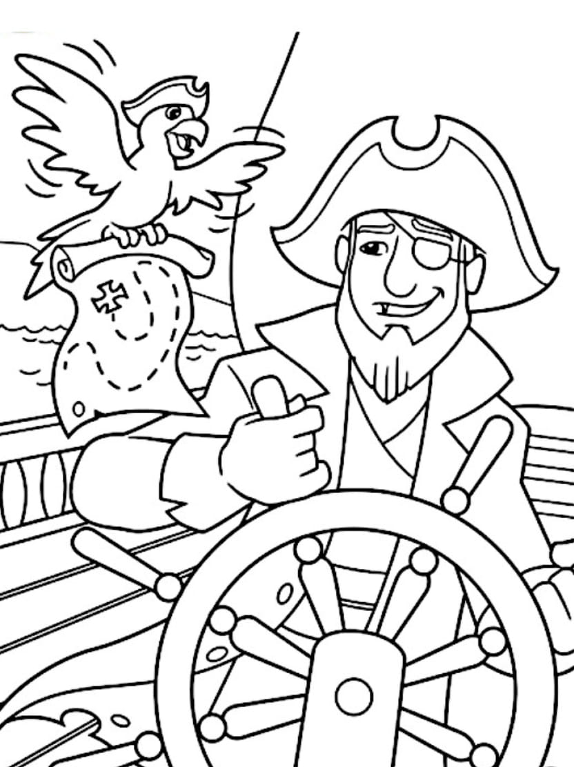 Coloriage Pirate Pilotant Un Bateau