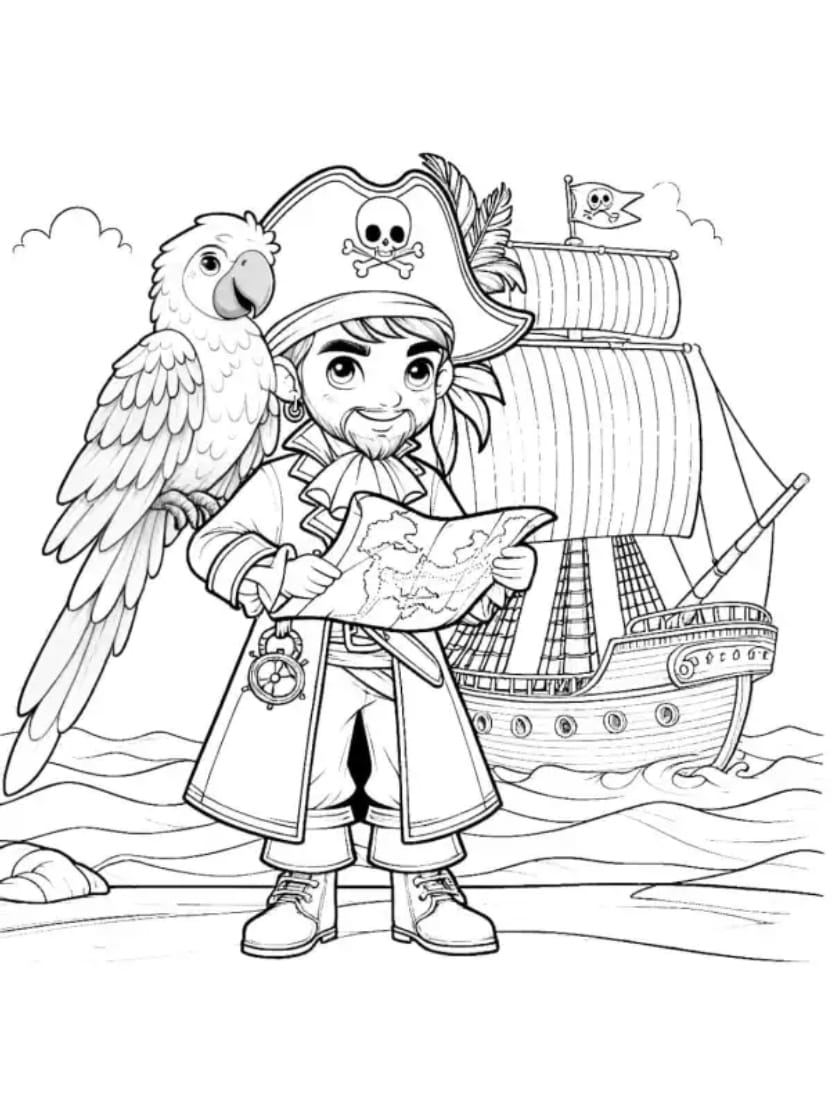 Coloriage Pirate Tenant Une Carte