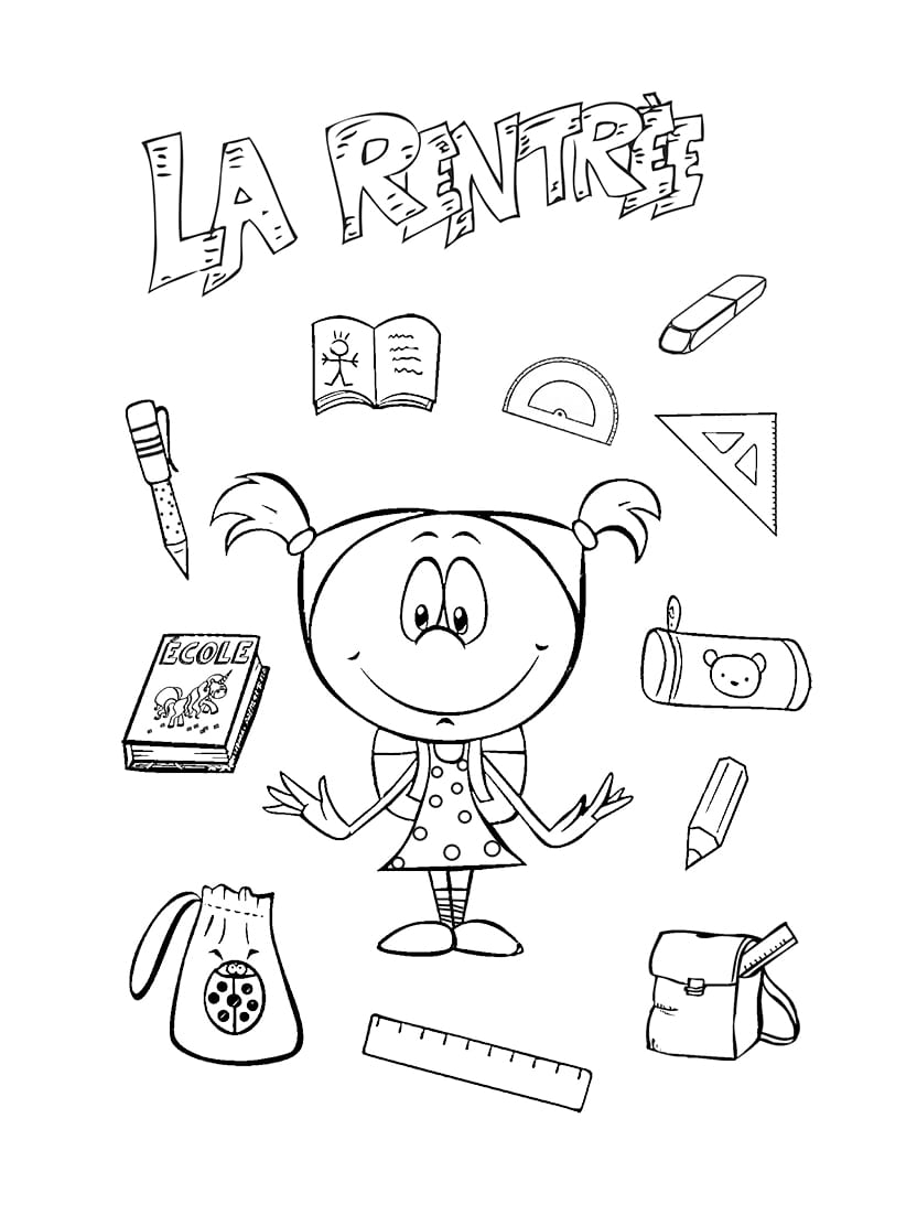 Coloriage Rentree Joyeux Pour Le Premier Jour D Ecole