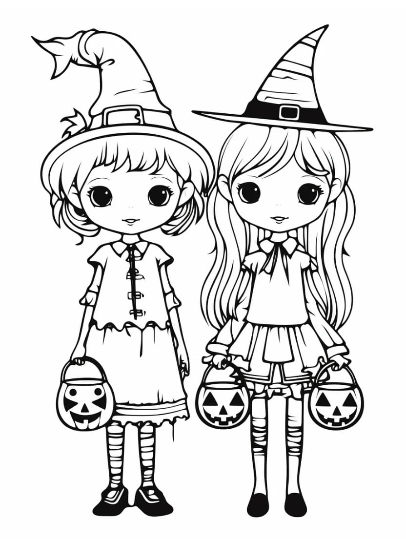 Coloriage Sorciere Couple Halloween