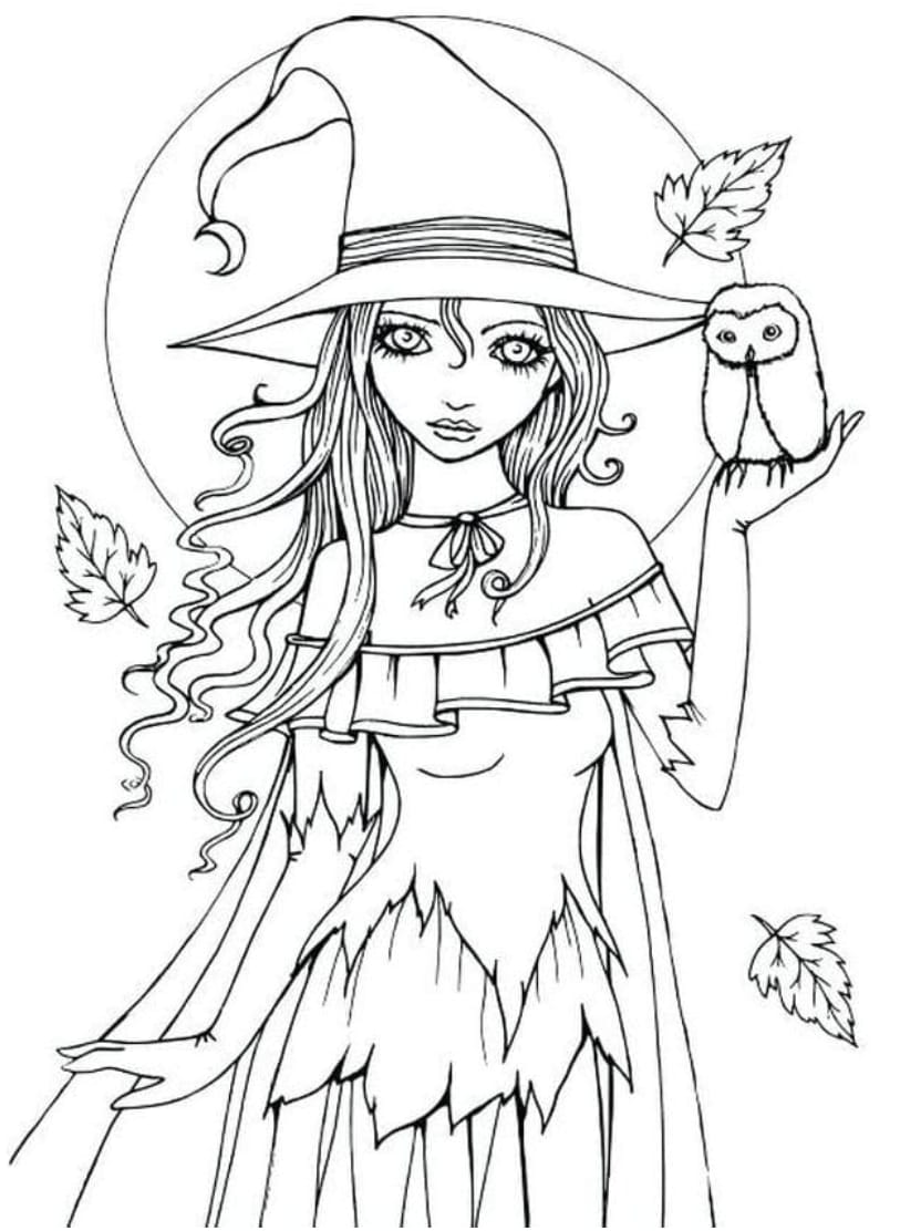 Coloriage Sorciere Et Hibou