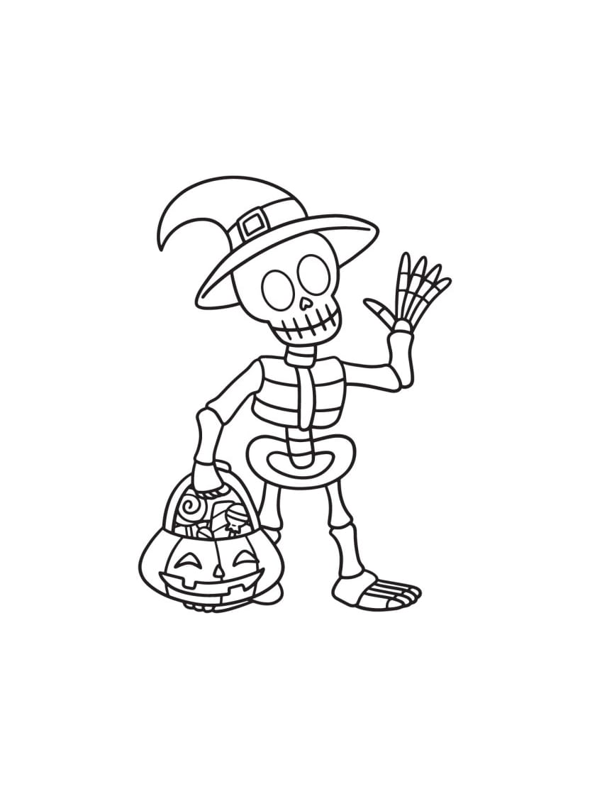 Coloriage Squelette Et Citrouille Halloween