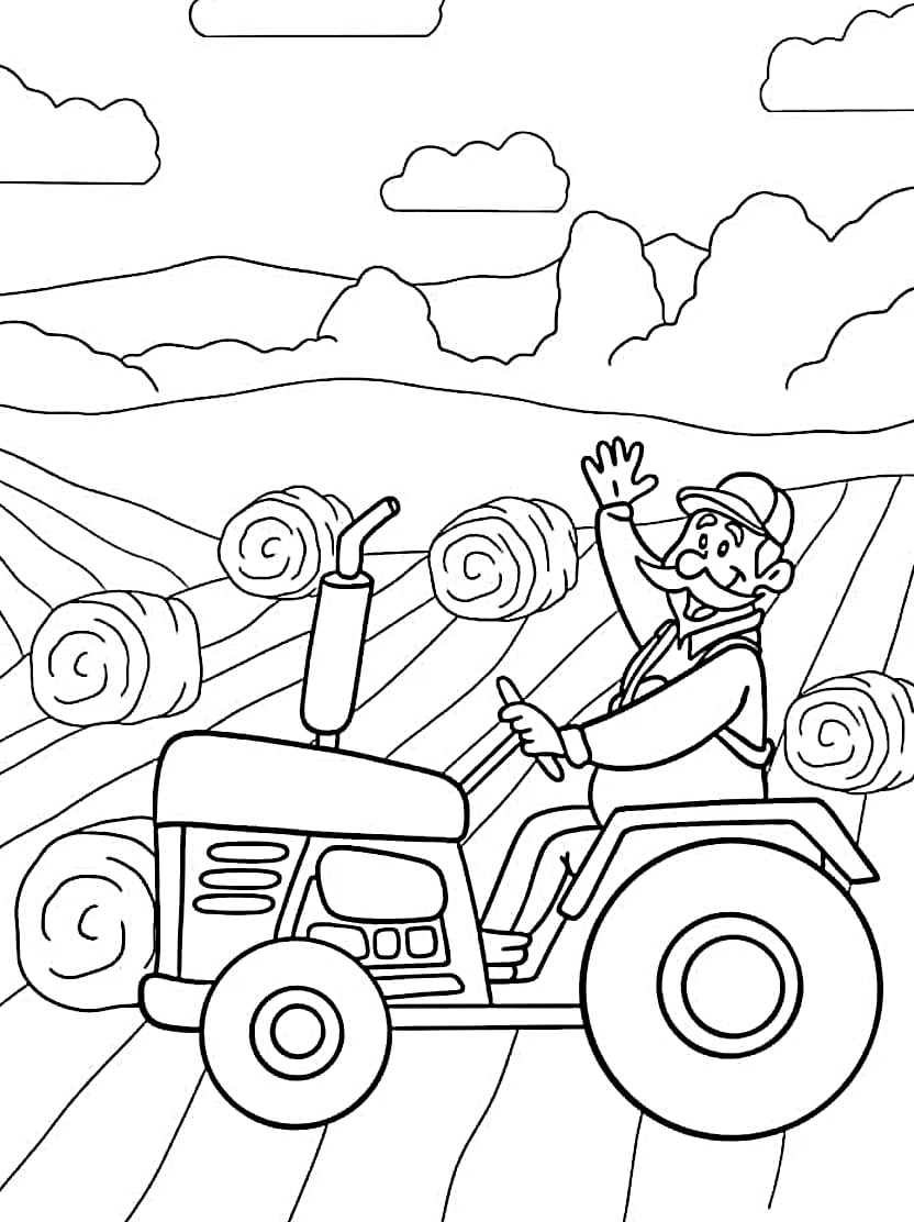 Coloriage Tracteur A Colorier Avec Details De Campagne