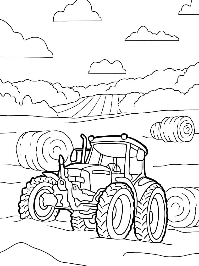 Coloriage Tracteur Avec Grande Roue Et Puissance Agricole