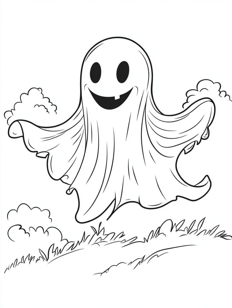 Coloriage Un Fantome Flottant Avec Un Grand Sourire Glissant Sur