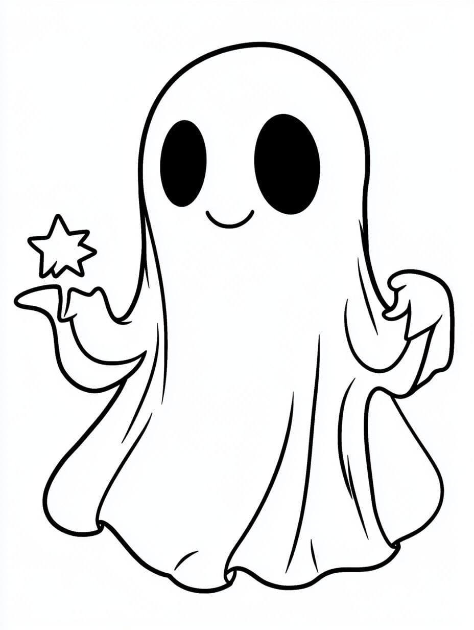 Coloriage Un Fantome Tenant Une Petite Etoile Avec Des Formes Simples Gratuit