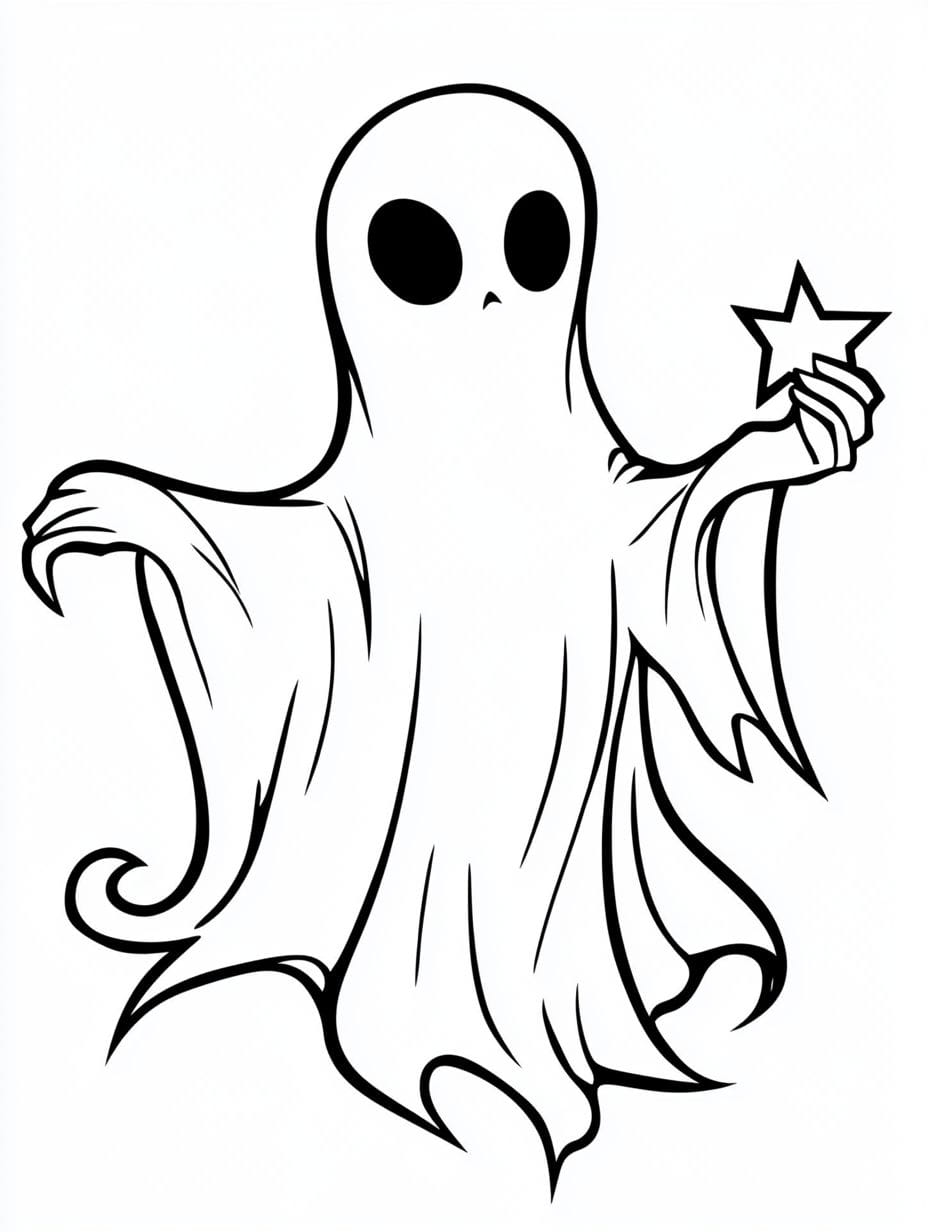 Coloriage Un Fantome Tenant Une Petite Etoile Avec Des Formes Simples